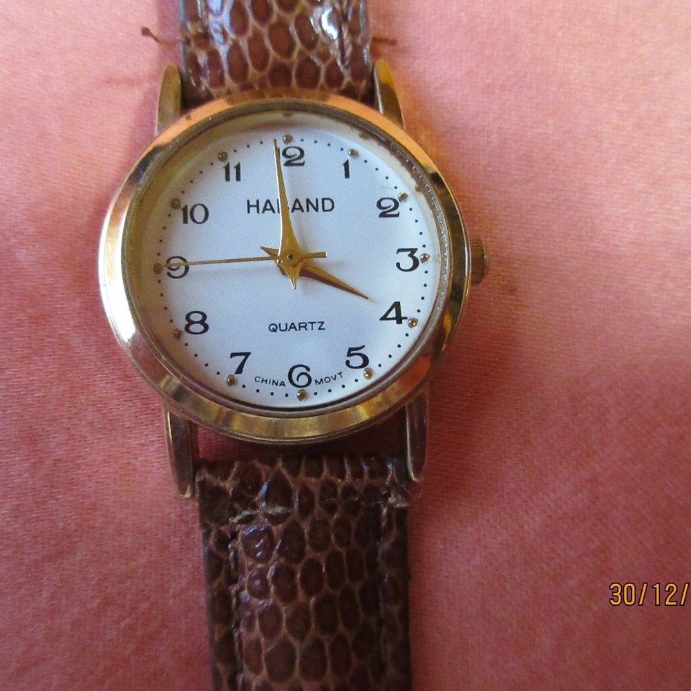HABAND QUARTZ WATCH, Brown Leather Band 7.5'', New Battery